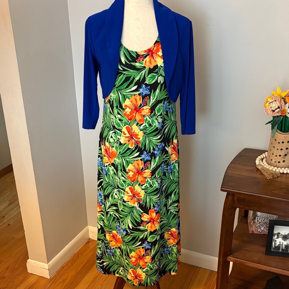 SCORPIO Hawaiian Floral Dress with Blue Shrug Size Small / Medium